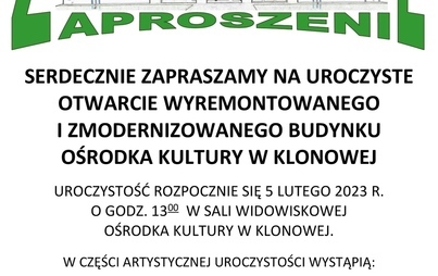 Zdjęcie do Otwarcie Ośrodka Kultury w Klonowej
